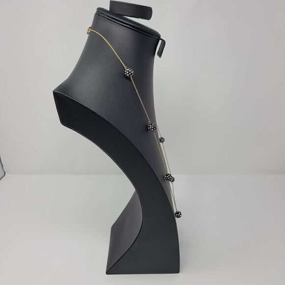 Ann Taylor Rope Necklace Gold Tone Chain Satellite Black Rhinestones Spheres - Picture 5 of 12